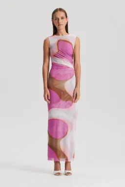 Scanlan Theodore Italian Watercolour Print Dress Pink Tan Size 10 for rent on The Volte - image 1