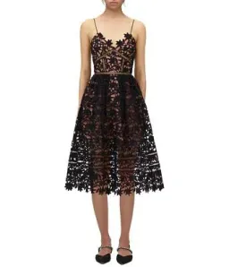 Self-Portrait Black Lace Midi Dress Black Size AU 8 for rent on The Volte - image 2