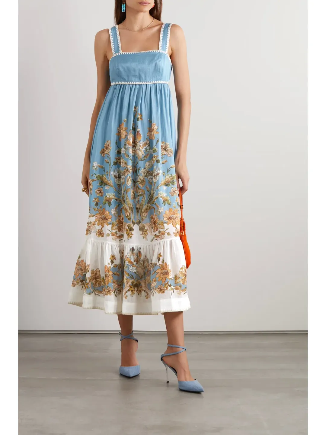 Zimmermann The Chintz Tiered Midi Dress in Blue Daisy Floral Size 1 /AU 10 for rent on The Volte - main image