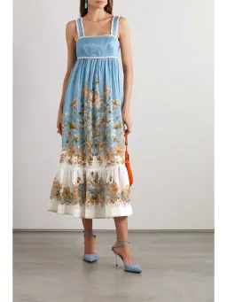 Zimmermann The Chintz Tiered Midi Dress in Blue Daisy Floral Size 1 /AU 10 for rent on The Volte - image 1