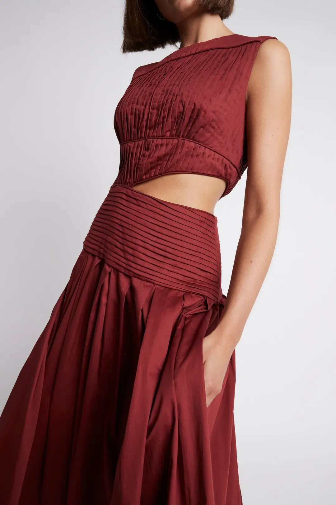 Aje Cascade Cut Out Dress Burgundy Size 8 for rent on The Volte - main image
