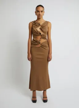 Christopher Esber Frequency Crystal Stone Multi Gather Dress Brown Size 10 for rent on The Volte - image 1