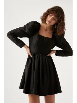 Aje Fleur Corset Long Sleeve Mini Dress in Black Size AU 8 for rent on The Volte - image 2