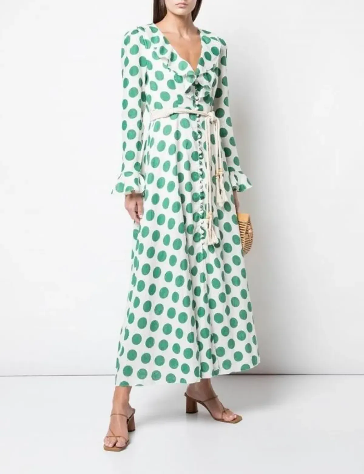 Zimmermann Amari Plunge Frill Long Dress Green Size 10 - Image 4