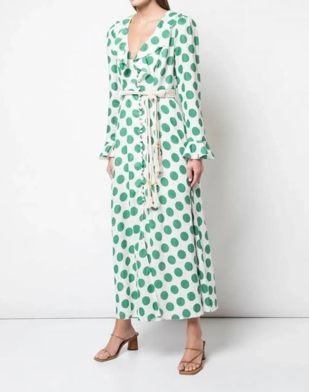 Zimmermann Amari Plunge Frill Long Dress Green Size 10 for rent on The Volte - main image