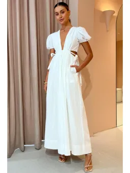 By Nicola Ahoy Plunge Neckline Maxi Dress in White AU 14 for rent on The Volte - image 1