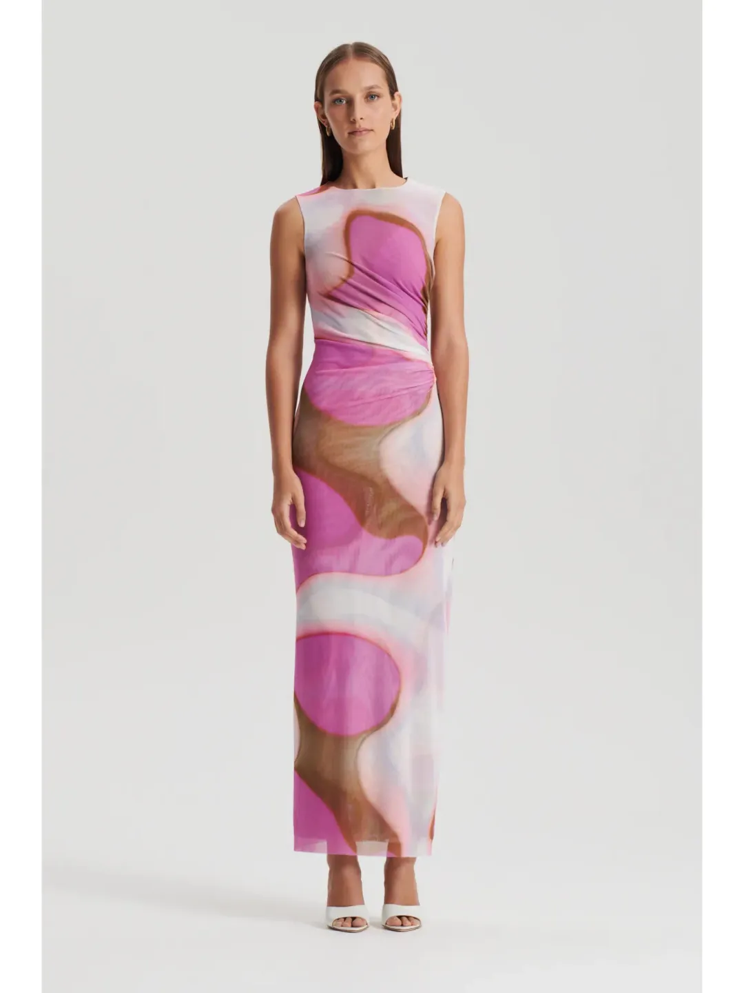 Scanlan Theodore Italian Watercolour Print Dress in Pink Tan Size AU 10 for rent on The Volte - main image