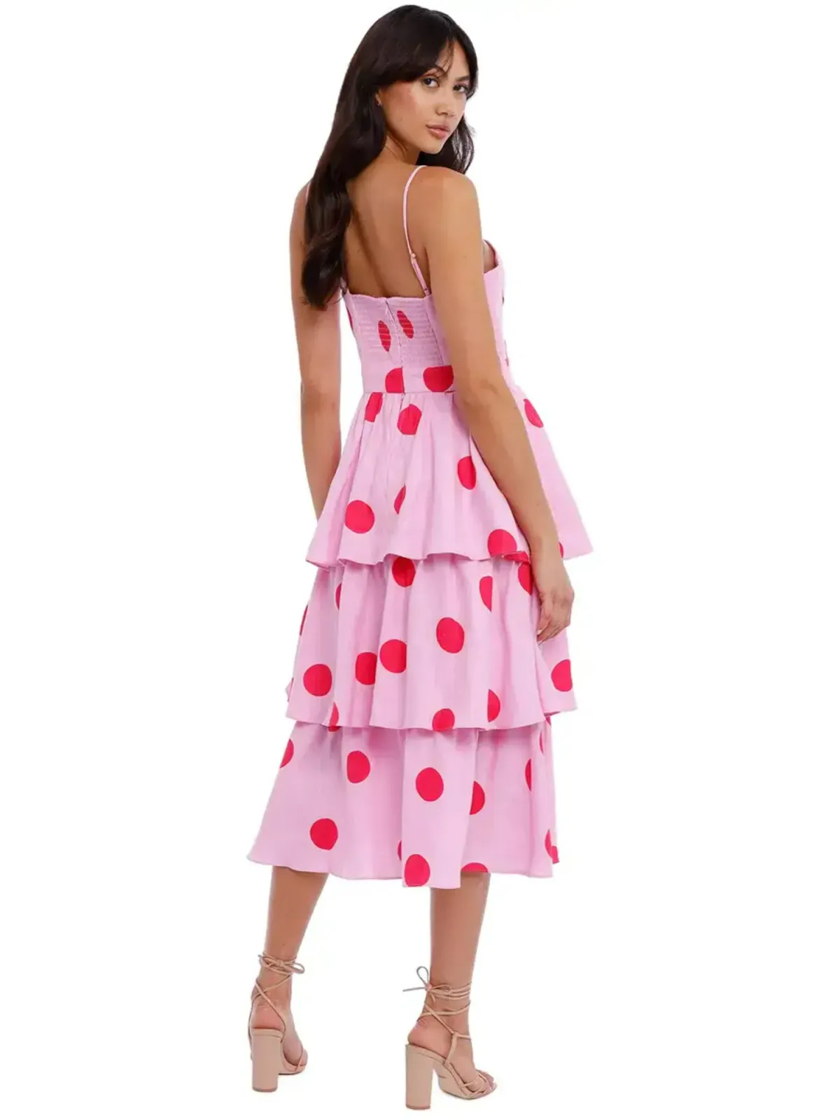 Rebecca Vallance Dalia Midi Dress in Pink Polka Dot Size AU 10 - Image 3