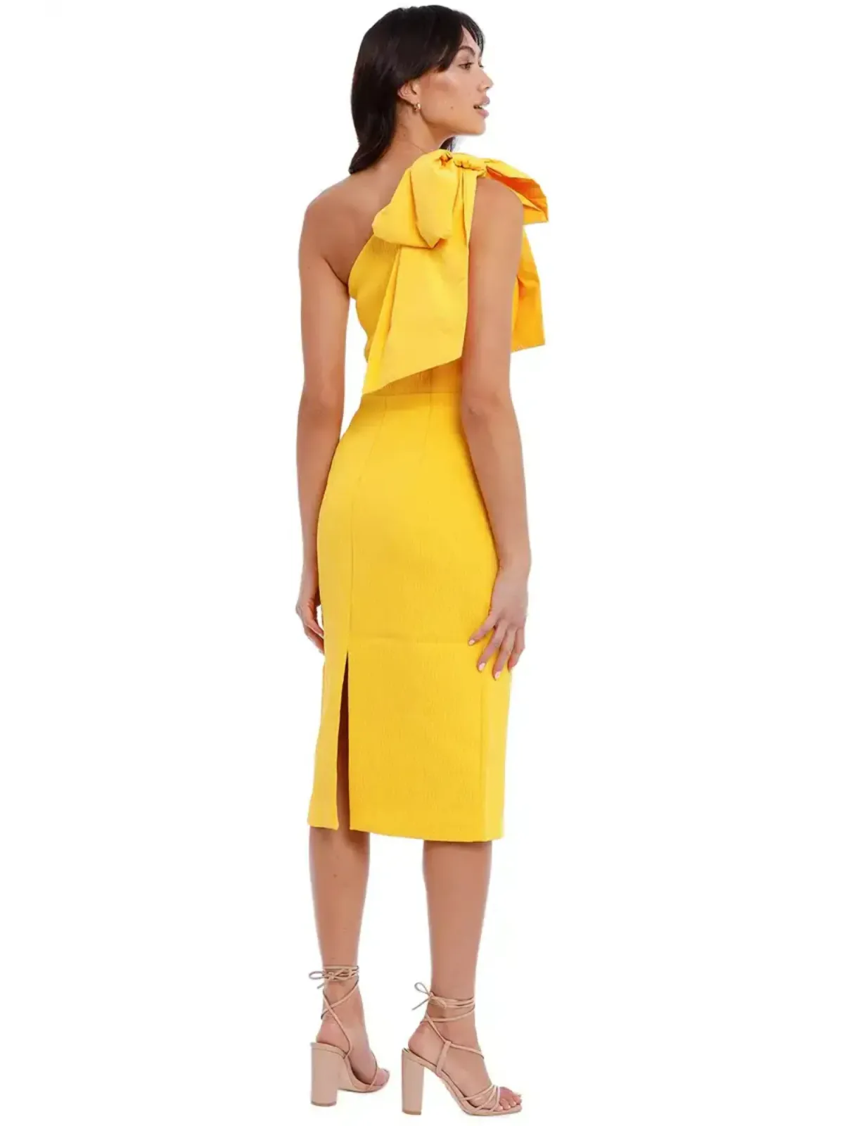 Rebecca Vallance Calla One Shoulder Midi Dress in Yellow Size AU 10 - Image 3
