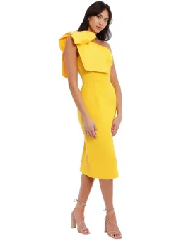 Rebecca Vallance Calla One Shoulder Midi Dress in Yellow Size AU 14 for rent on The Volte - image 1