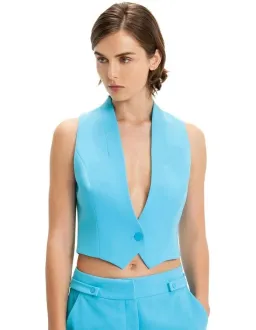Cue Matte Crepe Waistcoat and Wide Leg Pants Set Aqua Size 6 for rent on The Volte - image 2