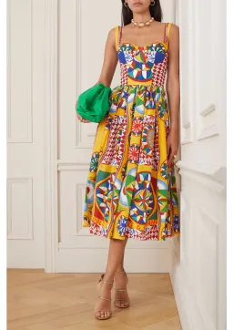 Dolce & Gabbana Carretto Graphic Print Midi Dress Multi Size 8 for rent on The Volte - image 1