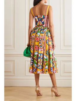 Dolce & Gabbana Carretto Graphic Print Midi Dress Multi Size 8 for rent on The Volte - image 2