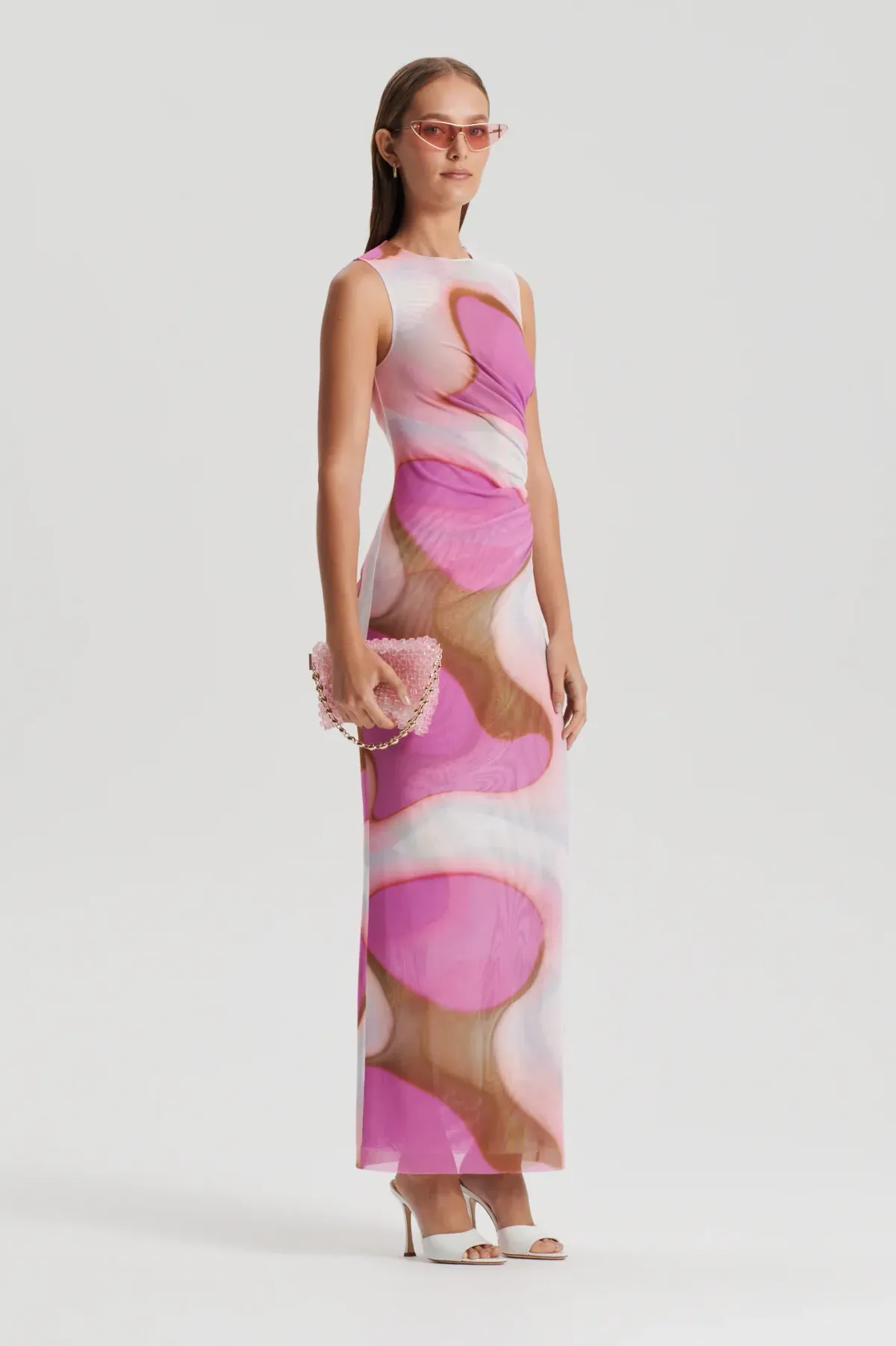 Scanlan Theodore Italian Watercolour Print Dress Pink Tan Size 8 for rent on The Volte - main image