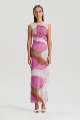 Scanlan Theodore Italian Watercolour Print Dress Pink Tan Size 8 for rent on The Volte - image 2