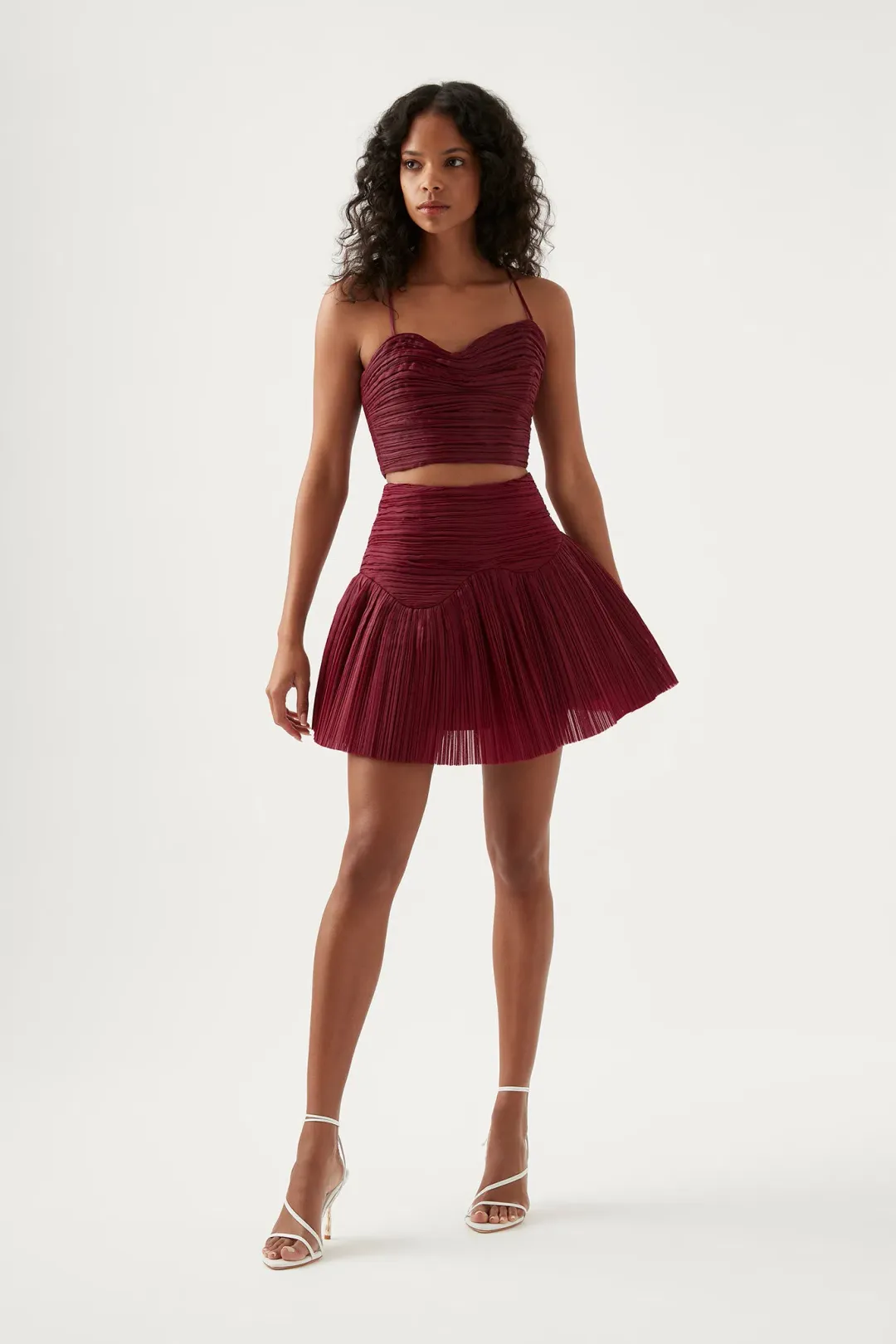 Aje Laurier Wave Cropped Top and Laurier Wave Mini Skirt Set Burgundy Size AU 8 & 10 for rent on The Volte - main image