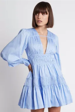 Aje Fallingwater Gathered Mini Dress Powder Blue Size 10 for rent on The Volte - image 2