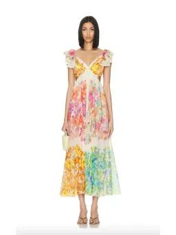 Zimmermann Raie Frill Shoulder Midi Dress Multi Floral Size 1/AU 10 for rent on The Volte - image 1
