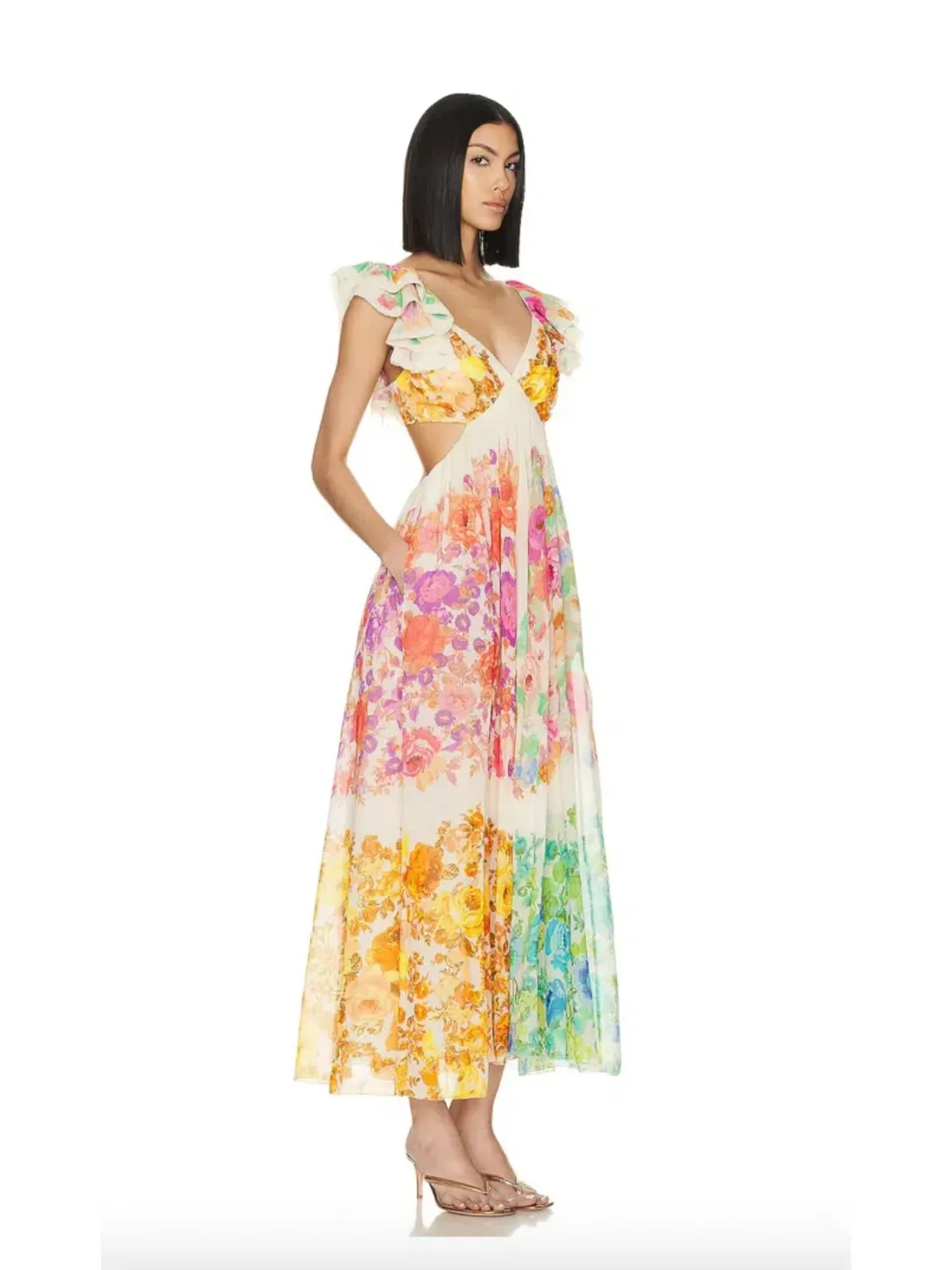 Zimmermann Raie Frill Shoulder Midi Dress Multi Floral Size 1/AU 10 for rent on The Volte - main image