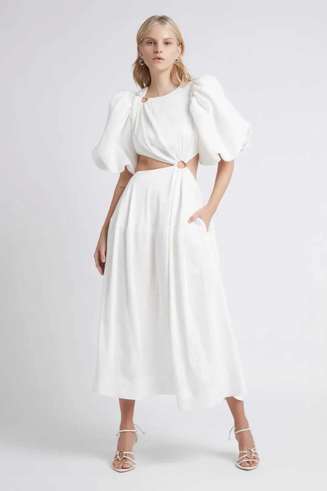 AJE Vanades Cut Out Ring Midi Dress Ivory Size 6 for rent on The Volte - main image