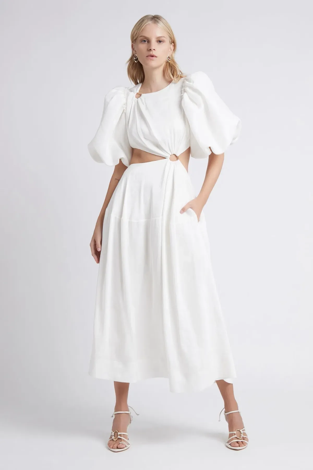 AJE Vanades Cut Out Ring Midi Dress Ivory Size 6 - Image 1