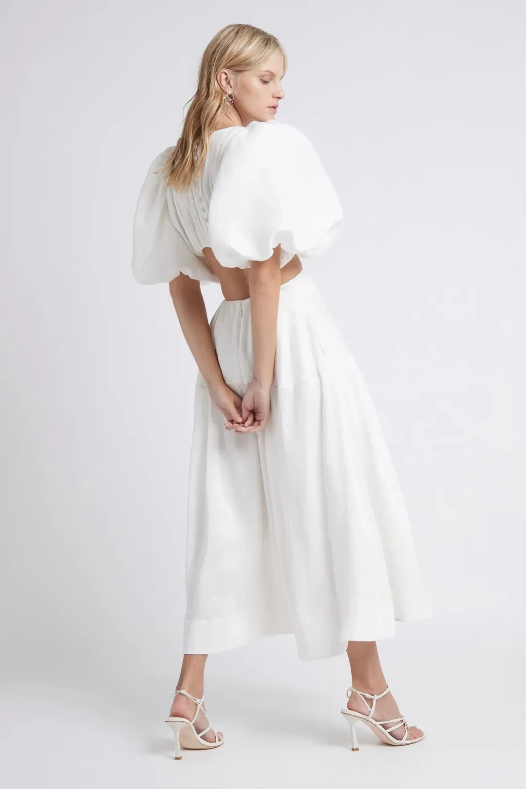 AJE Vanades Cut Out Ring Midi Dress Ivory Size 6 for rent on The Volte - main image