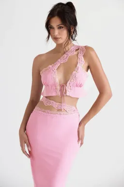 House of CB Lorena Floaty Cropped Top and Mathilda Lace Trim Skirt Set Pink Size 8 for rent on The Volte - image 2