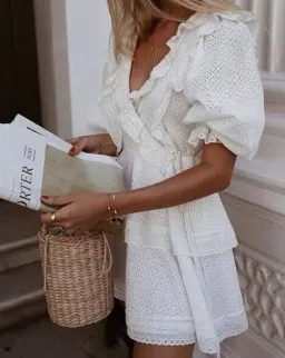 Shona Joy Ackley Broderie Frill Puff Sleeve Mini Dress White Size 12 for rent on The Volte - image 6