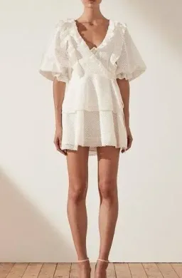 Shona Joy Ackley Broderie Frill Puff Sleeve Mini Dress White Size 12 for rent on The Volte - image 4