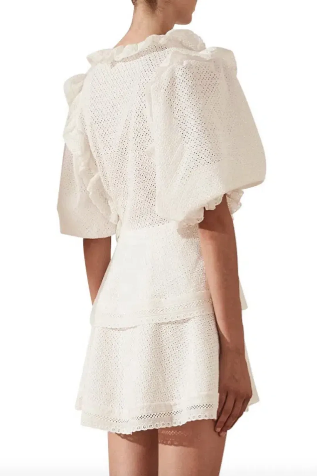 Shona Joy Ackley Broderie Frill Puff Sleeve Mini Dress White Size 12 for rent on The Volte - main image