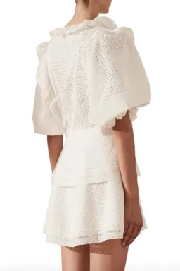 Shona Joy Ackley Broderie Frill Puff Sleeve Mini Dress White Size 12 for rent on The Volte - image 3