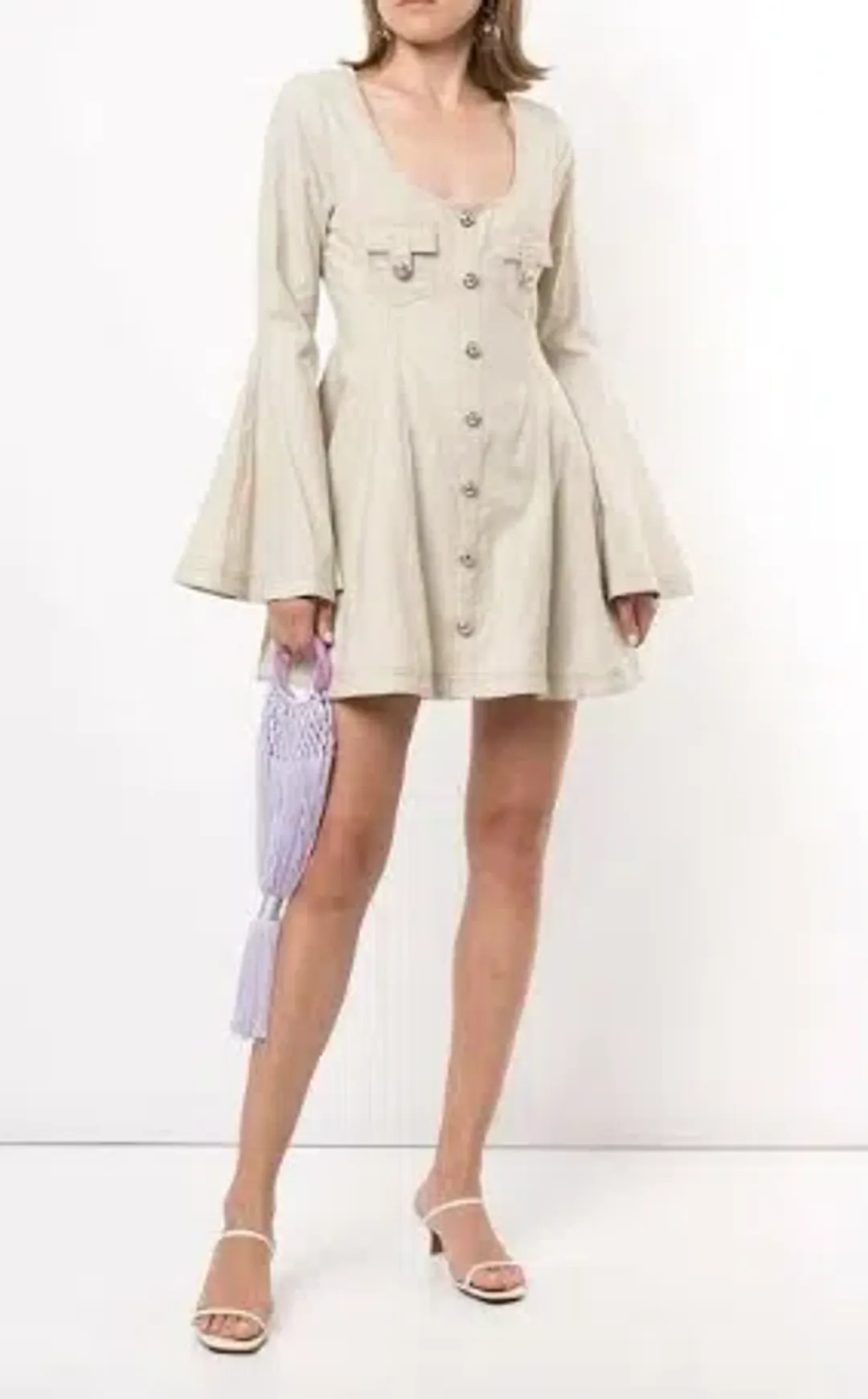 Alice McCall Lost Together Linen Bell Flared Sleeves Mini Dress in Oatmeal Size 10 for rent on The Volte - main image
