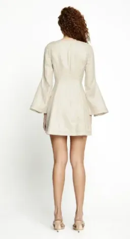 Alice McCall Lost Together Linen Bell Flared Sleeves Mini Dress in Oatmeal Size 10 for rent on The Volte - image 2