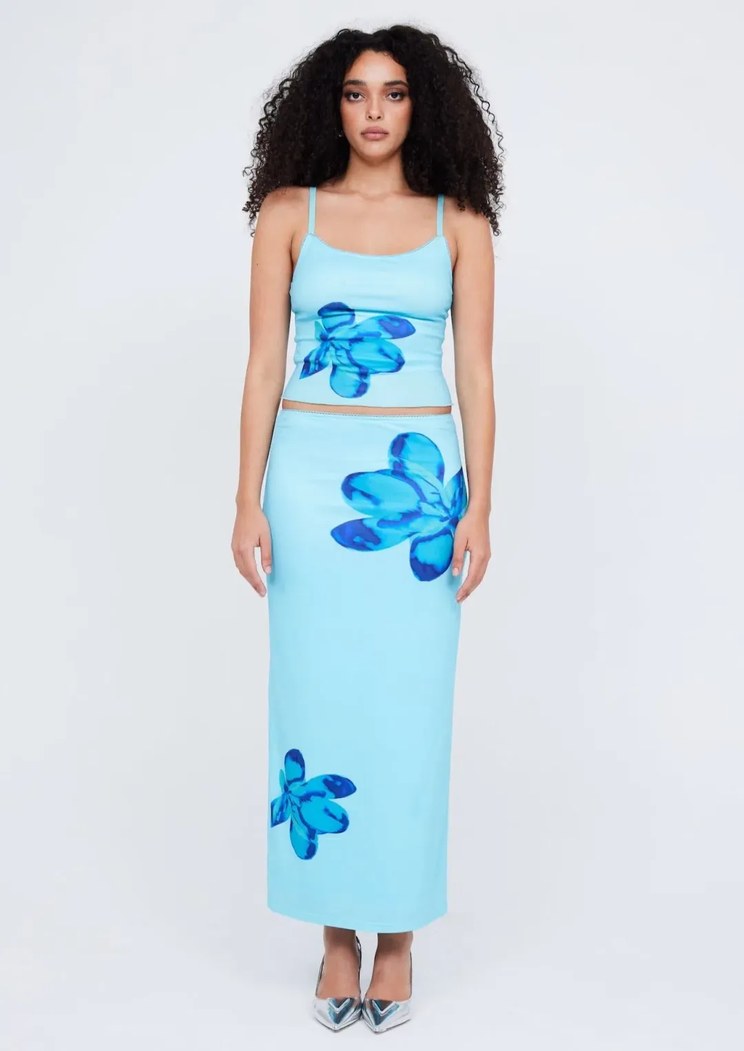 Benni Paradise Cami Top Size 8 & Slip Skirt Size 12 Set Flower Bomb Blue for rent on The Volte - main image