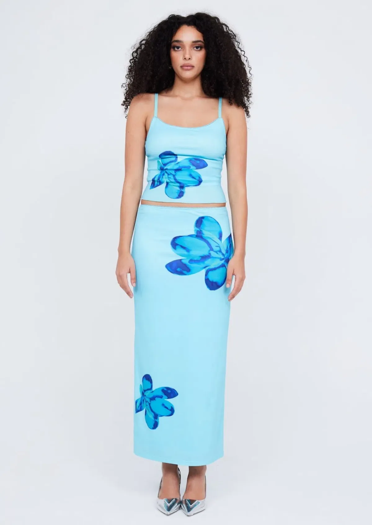 Benni Paradise Cami Top Size 8 & Slip Skirt Size 12 Set Flower Bomb Blue for rent on The Volte - main image