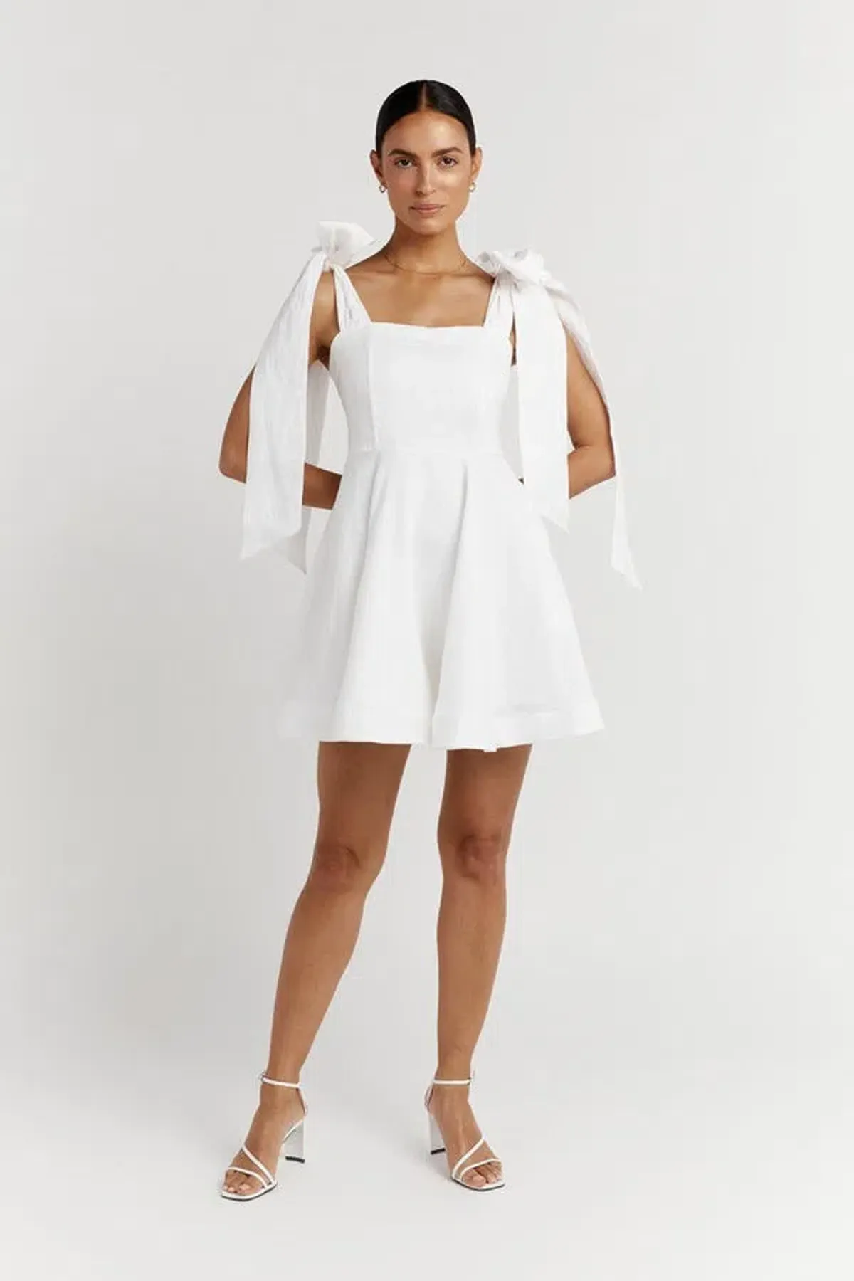 Dissh Aisle Linen Bow Mini Dress White Size 6 - Image 1