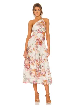 Zimmermann Pattie Cutout Open Back Linen Midi Dress in Cream Floral Size 0 for rent on The Volte - image 1