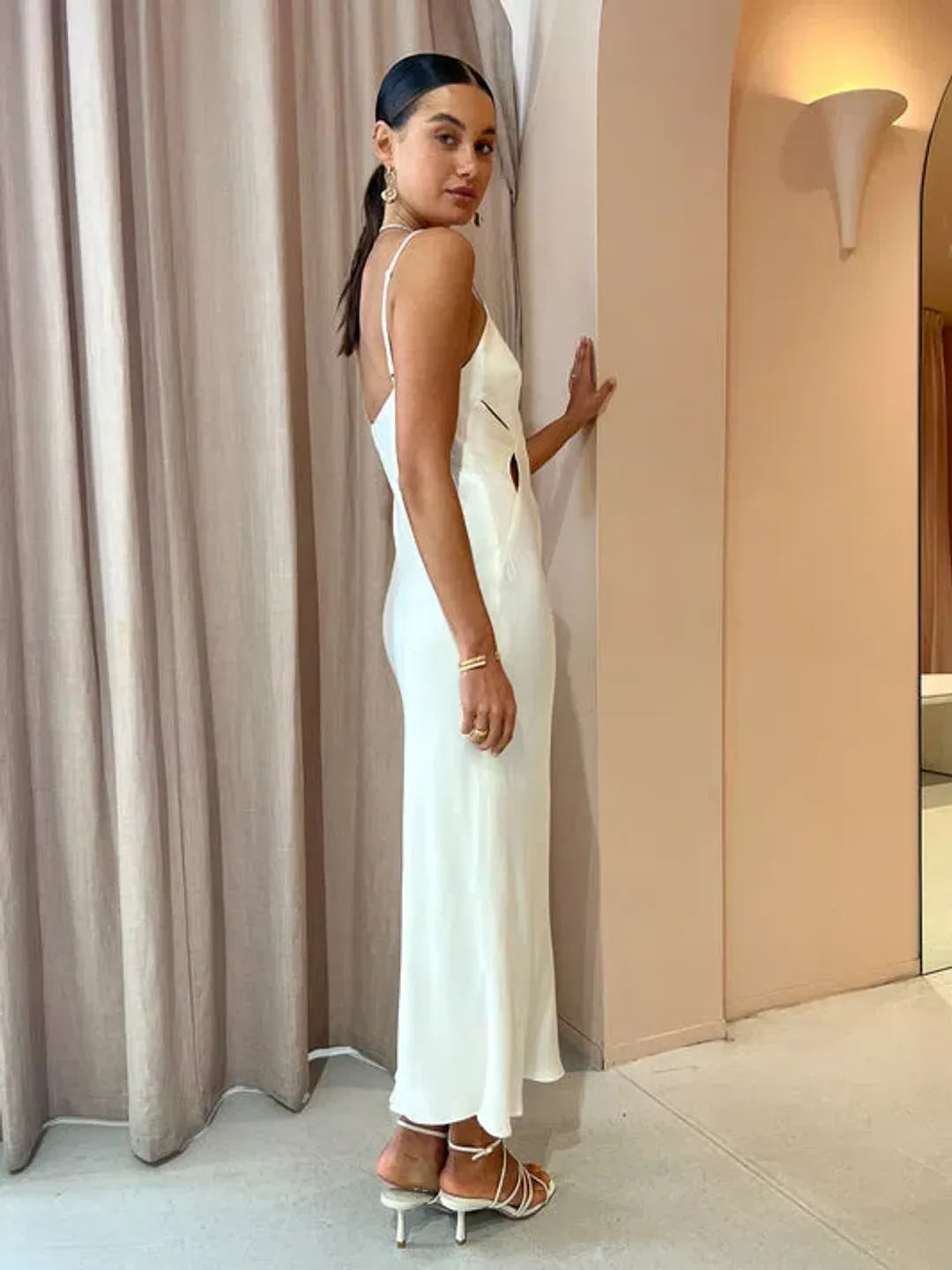 Shona Joy Milo Cut Out Split Midi Dress Coconut Size 6 for rent on The Volte - main image