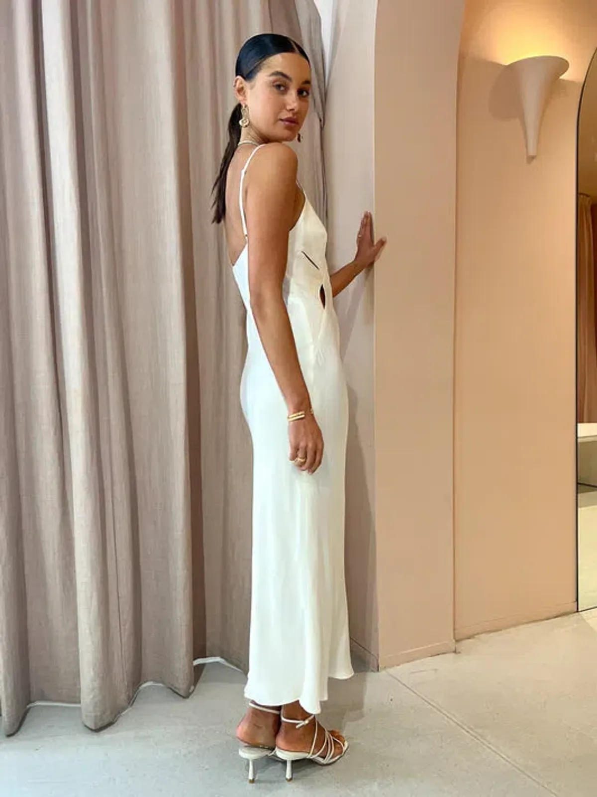 Shona Joy Milo Cut Out Split Midi Dress Coconut Size 6 - Image 3