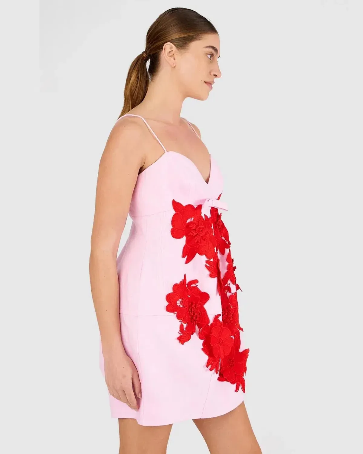 Oroton Contrast 3D Flower Mini Dress Pink Multi Size 14 - Image 2