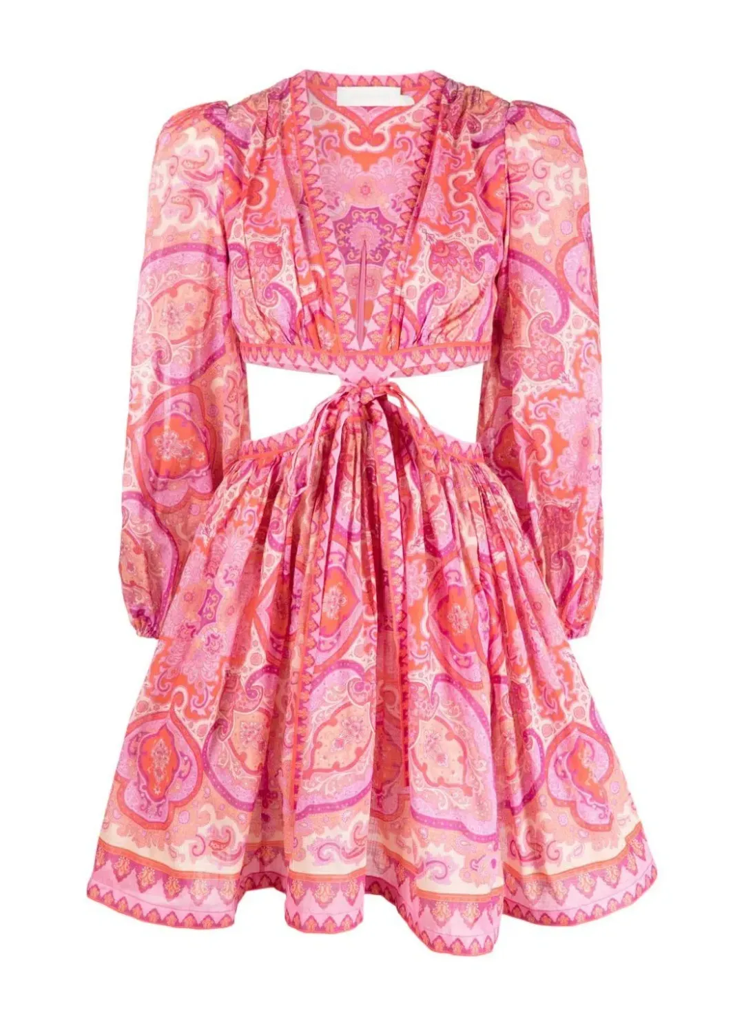 Zimmermann Halcyon Tie Front Mini Dress in Pink Paisley Size 1 / AU 10 for rent on The Volte - main image
