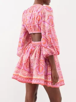 Zimmermann Halcyon Tie Front Mini Dress in Pink Paisley Size 1 / AU 10 for rent on The Volte - image 4