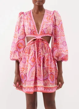 Zimmermann Halcyon Tie Front Mini Dress in Pink Paisley Size 1 / AU 10 for rent on The Volte - image 2