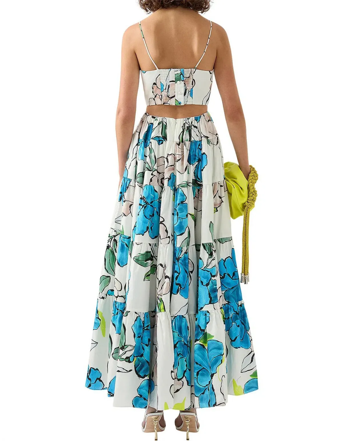 Aje Botanical Tiered Maxi Dress Cool Camelia Blue Floral Size AU 8 - Image 2