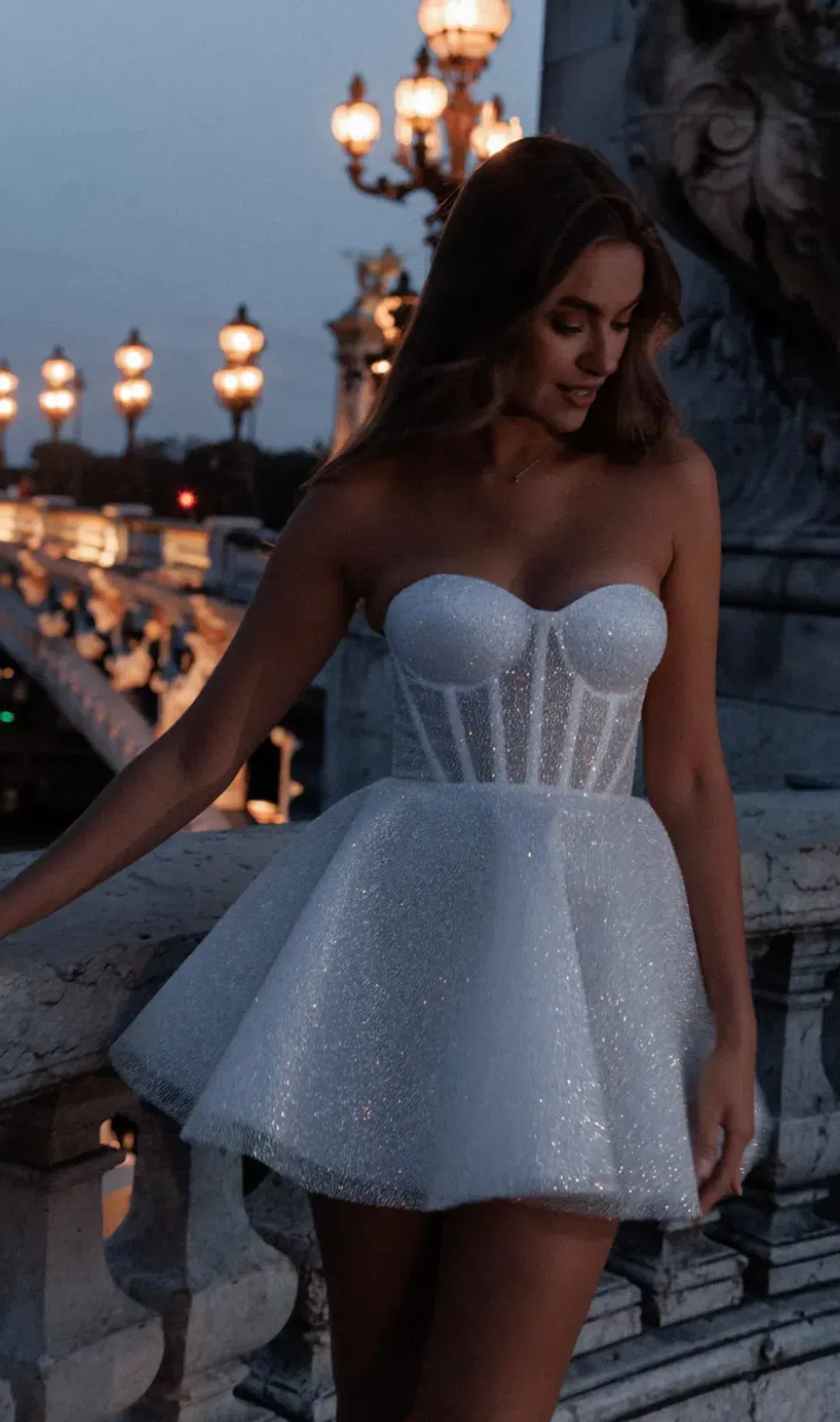 Rosie Etienne Emmelie Bridal Mini Dress Silver White Size 8 for rent on The Volte - main image