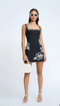 By Johnny Hibiscus Rose MIni Dress in Black Ivory Size 12 for rent on The Volte - image 2