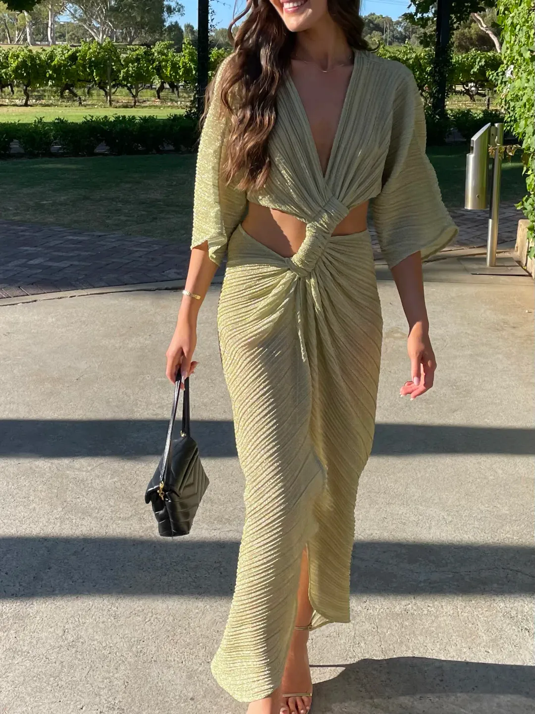 Suboo Stevie Cross Over Midi Dress Gold Size S / AU 8 for rent on The Volte - main image