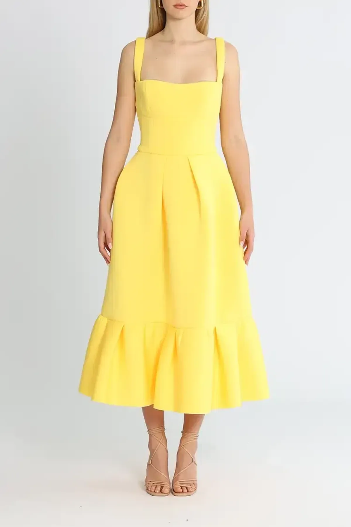 Rachel Gilbert Cora Midi Dress in Yellow Size 10 - Image 1