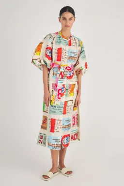 Oroton Ticket Print Silk Shirt Midi Dress Multi Size 12 for rent on The Volte - image 1