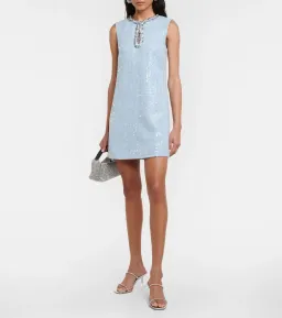 Self-portrait Cutout Embellished Sequined Bouclé Mini Dress Blue Size 10 for rent on The Volte - image 1